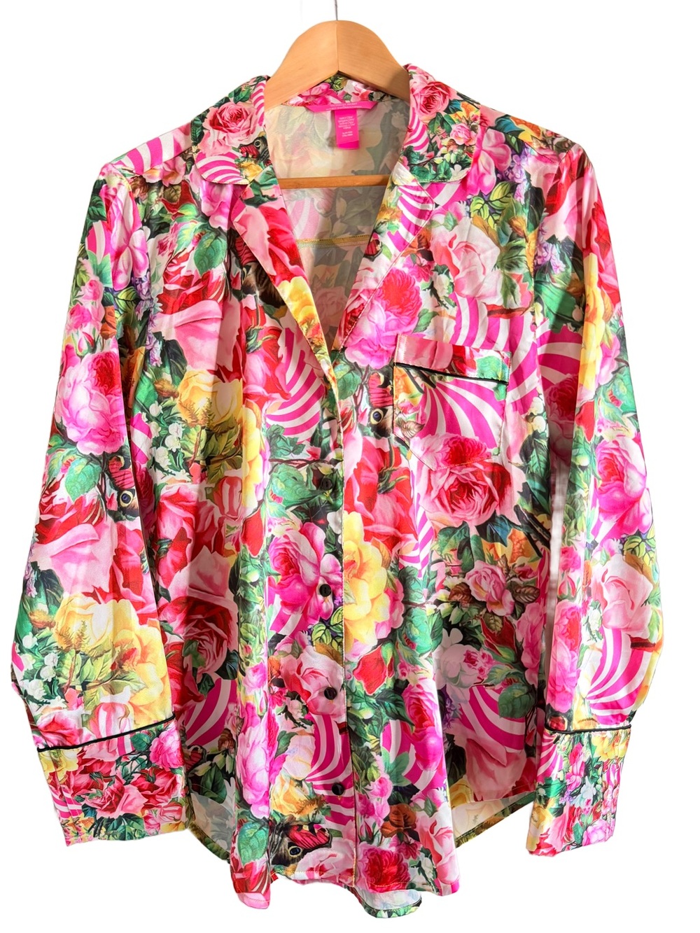 Victoria's Secret Floral Satin Button-Down Shirt - Pink Multi